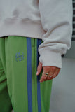 Ceres Life - Gigi Wide Leg Terry Trackpant - Pistachio Washed Navy Side Stripe