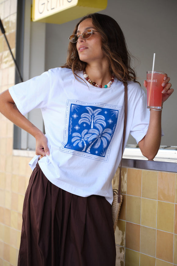 Ceres Life - Stevie Slouchy Tee - White / Palm Scarf Print
