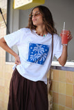 Ceres Life - Stevie Slouchy Tee - White / Palm Scarf Print