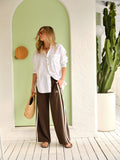Ceres Life - Gigi Wide Leg Terry Trackpant - Chocolate Side Stripe