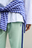 Ceres Life - Gigi Wide Leg Terry Trackpant - Seafoam/Polo Blue Side Stripe