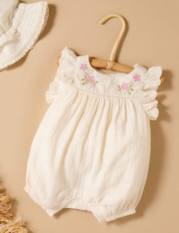 Purebaby - Embroidered Romper - Cloud