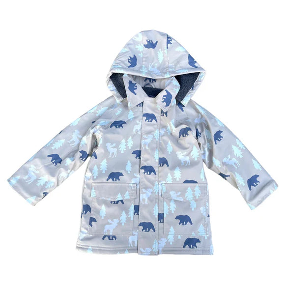 Korango - Bear Print Colour Change Sherpa Lined Raincoat