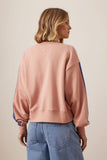Ceres Life - Sasha Sporty Slouchy Crew - Pink Clay Washed Navy Side Stripe