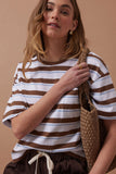 Ceres Life - Boa Boxy Pocket Tee - White / Milk Chocolate Chalk Stripe