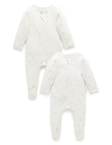 Purebaby - 2 Pack Zip Growsuit - Vanilla Bear