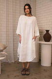 Eadie Lifestyle - The Carter Malle Linen Dress - Off White With Natural Stripe