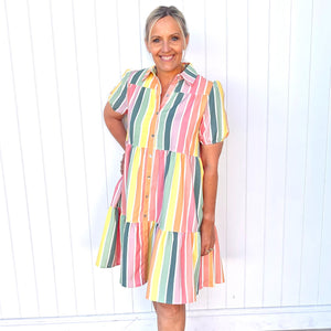 Palm Cove - Ellie Tiered Dress - Candy Stripe