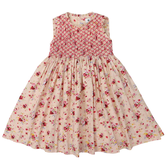 Korango - Hand Smocked Floral Dress - Rose
