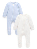 Purebaby - 2 Pack Zip Growsuit - Pale Blue Bear
