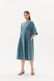 Tirelli - Pleat Front Bell Sleeve Dress - Washed Blue