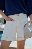 Ceres Life - Esther Denim Patch Pocket Shorts - Eggshelf