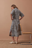 Ceres Life - Ava Short Sleeve Yoke Detail Midi Dress - Leopard Linen Blend