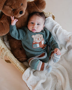 Bebe -Mateo Bear Jumper - Fern Green