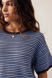 Ceres Life - Nina Boxy Knit Tee - Brunette Sky Blue Stripe