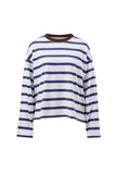 Ceres Life - Beau Long Sleeve Slouchy Tee - White/Polo/Choc Stripe