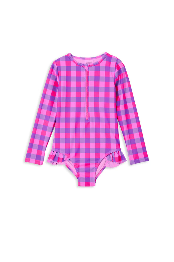 Milky - Long Sleeve Swimsuit - Raspberry Check