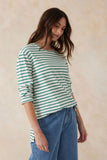 Ceres Life - Longline Step Hem L/S Tee - Vanilla/Fern Green Stripe