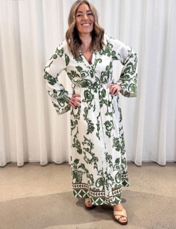 Beautiful Stories - Olive Bloom Dress - Beige/Green