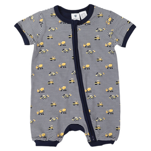 Korango - Trucks & Diggers Short Sleeve Zip Romper - Navy