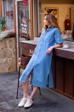 Ceres Life - Ava Short Sleeve Yoke Detail Midi Dress - Vintage Blue