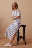 Ceres Life - Charlotte Midi Terry Dress - White / Azure Blue Stripe