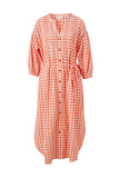 Ceres Life - Crinkle Midi Dress - Coral/White Gingham