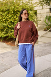 Ceres Life - Gigi Wide Leg Terry Trackpant - Vintage Blue Mixed Side Stripe