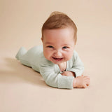 Wilson & Frenchy - Organic Stripe Rib Zipsuit With Feet - Fern