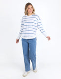 Foxwood - Farrah Stripe Long Sleeve Top - White/ Cornet Blue Stripe