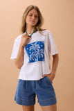 Ceres Life - Stevie Slouchy Tee - White / Palm Scarf Print