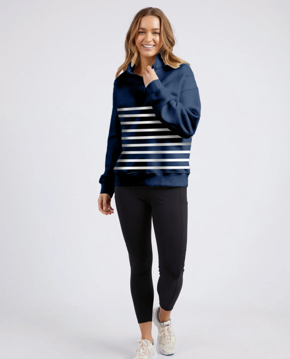Foxwood - College Zip Crew - Navy/White Stripe