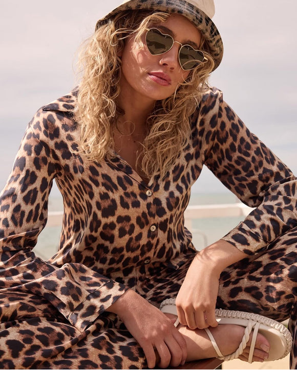 Italian Star - Monroe Button Through Collar Shirt - Leopard