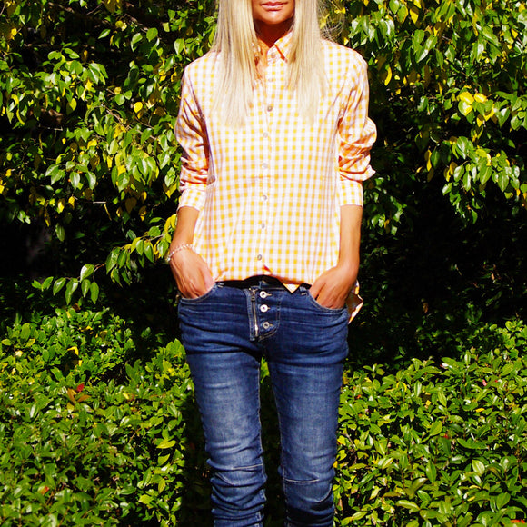 Who’s Charlie - Riley Regular Fit Cotton Gingham Shirt - Mandarin & White