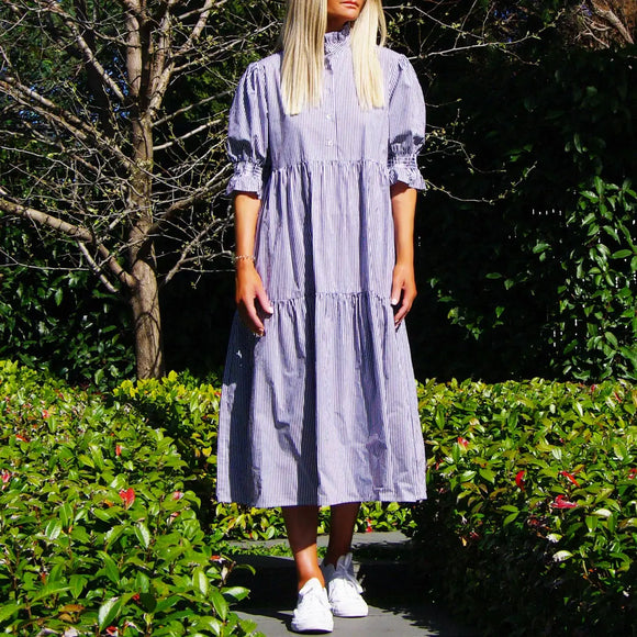 Who’s Charlie - Lottie Cotton Poplin Dress - Dark Navy / White Stripe