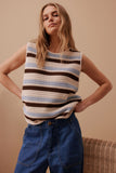 Ceres Life - Margot Mesh Tank - Ecru/Chalk/Choc Stripe