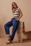 Ceres Life - Margot Mesh Tank - Ecru/Chalk/Choc Stripe