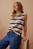 Ceres Life - Margot Mesh Tank - Ecru/Chalk/Choc Stripe