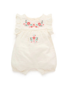 Purebaby - Embroidered Romper - Cloud
