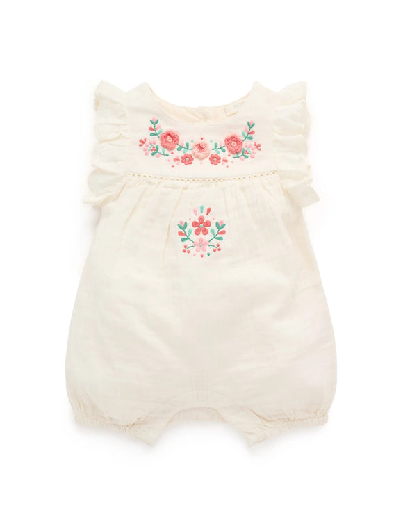 Purebaby - Embroidered Romper - Cloud