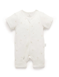 Purebaby - Short Sleeve Leg Zip Growsuit - Vanilla Bear
