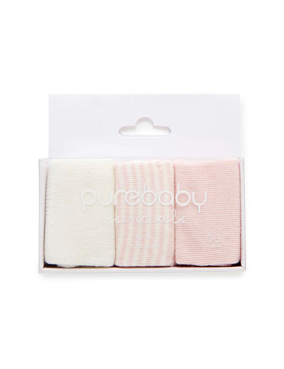Purebaby - 3 Sock Pack - Pale Pink