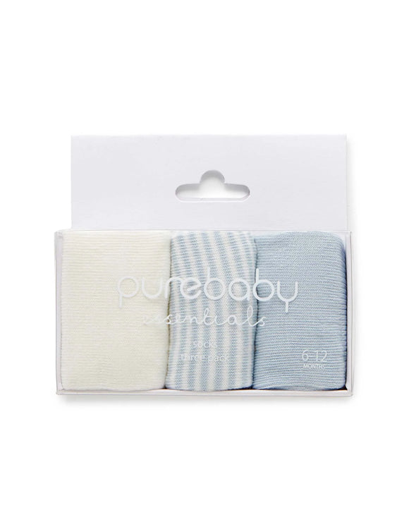Purebaby - 3 Sock Pack - Pale Blue