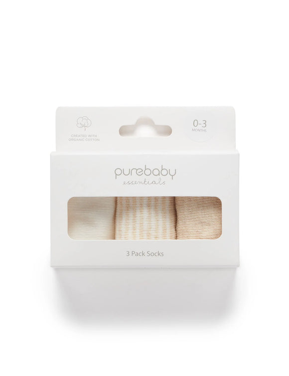 Purebaby - 3 Sock Pack - Wheat Melenge/Vanilla Pack