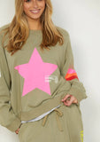 Hammill & Co - Vintage Wash Sweat - Khaki With Pink Star
