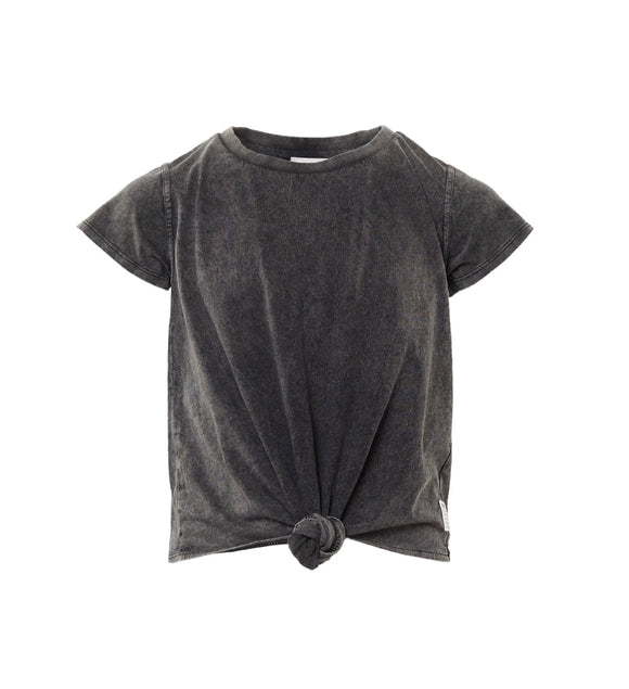 Eve Girl - Tie Front Tee - Washed Black - Staples(8-16)