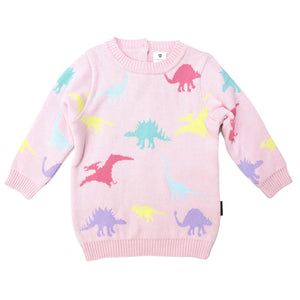Korango - Oversized Knit Sweater With Dinosaur Design - Pink