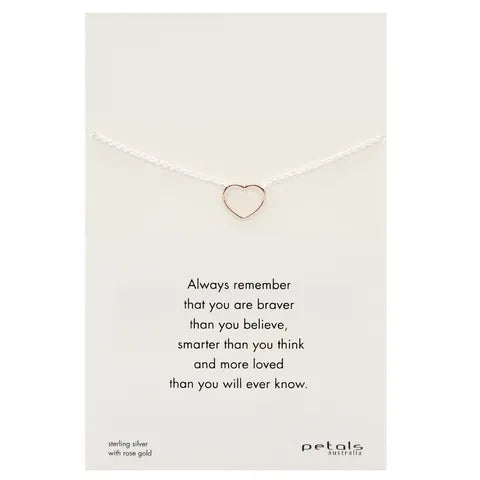 Open Heart Necklace - Sterling Silver with Rose Gold