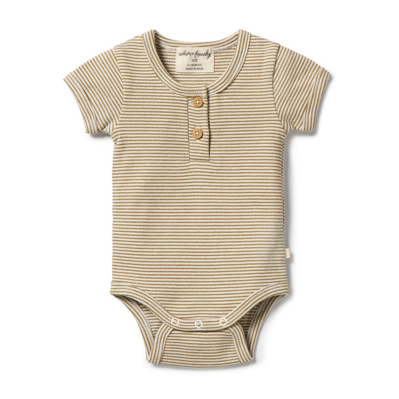 Wilson & Frenchy - Organic Stripe Rib Henley Bodysuit - Leaf