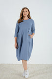 Tirelli - 3/4 Stripe Diagonal Seam Dress - Light Blue Stripe